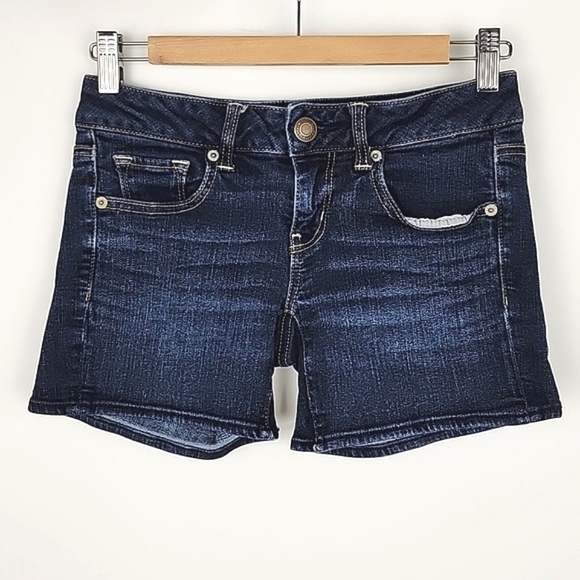 American Eagle Outfitters Pants - American Eagle  Women's Stretch Blue Dark Wash Denim Jean Shorts Size 2